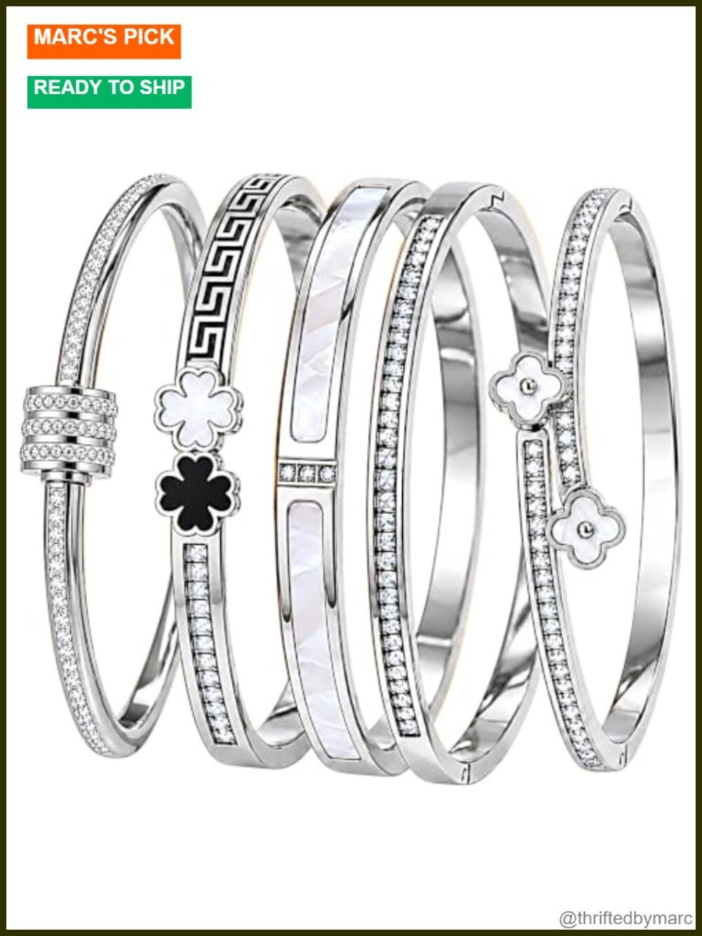 18K Gold-Plated Stackable Bracelets for Women, 5-Piece Stainless Steel Set